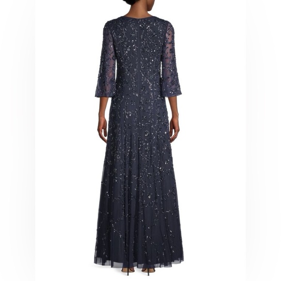 NWT $550 AIDAN MATTOX Fully Beaded V-neck Gown - Picture 15 of 16